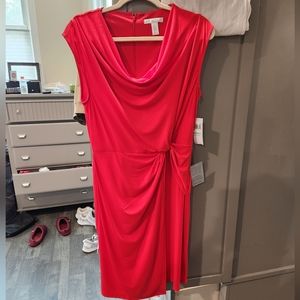 London Times Womens Sheath Dress Red Stretch Cowl Neck Side Twist Zipper 2 New